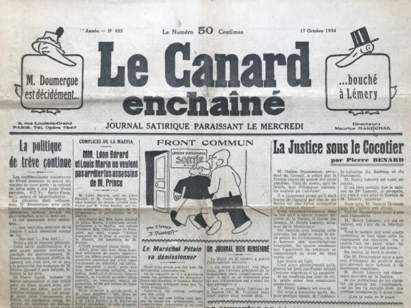 N° 955 du Canard Enchaîné -  17 Octobre 1934
