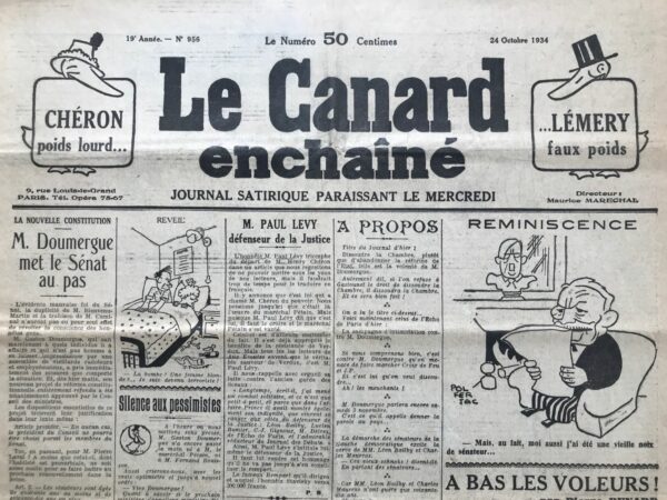 N° 956 du Canard Enchaîné -  24 Octobre 1934