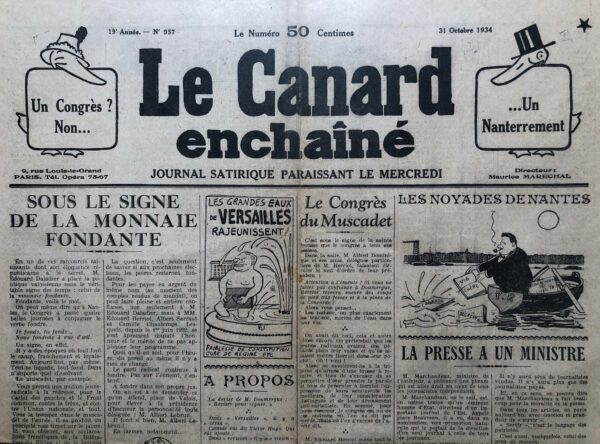 N° 957 du Canard Enchaîné -  31 Octobre 1934