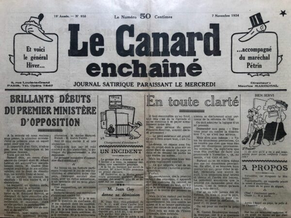 N° 958 du Canard Enchaîné -  7 Novembre 1934