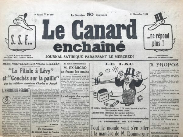 N° 960 du Canard Enchaîné -  21 Novembre 1934