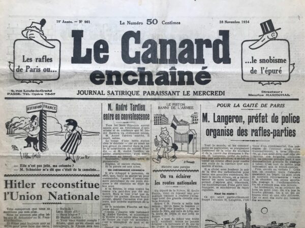 N° 961 du Canard Enchaîné -  28 Novembre 1934