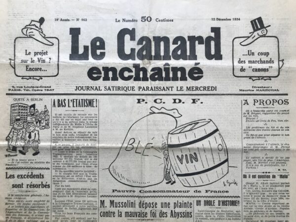 N° 963 du Canard Enchaîné -  12 Décembre 1934