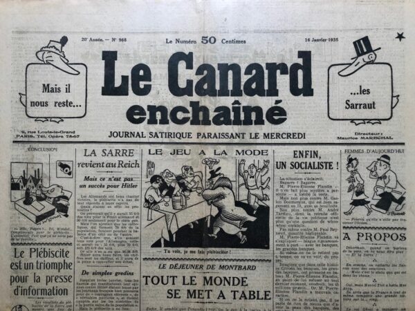 N° 968 du Canard Enchaîné -  16 Janvier 1935