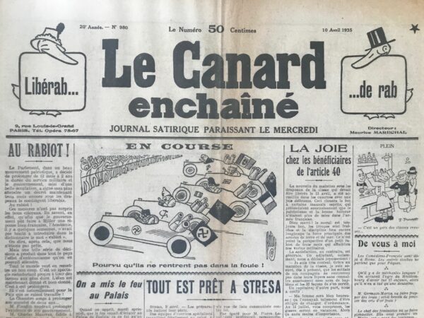 N° 980 du Canard Enchaîné -  10 Avril 1935