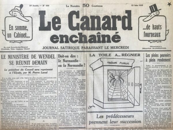 N° 989 du Canard Enchaîné -  12 Juin 1935