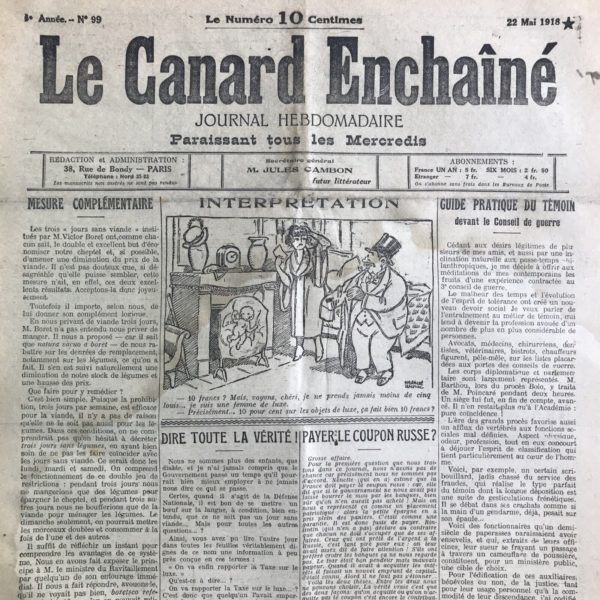 N° 99 du Canard Enchaîné -  22 Mai 1918