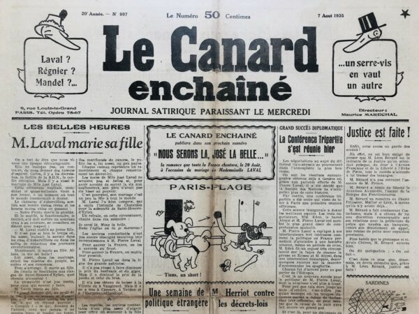 N° 997 du Canard Enchaîné -  7 Août 1935