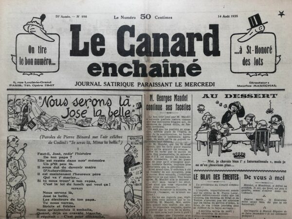 N° 998 du Canard Enchaîné -  14 Août 1935