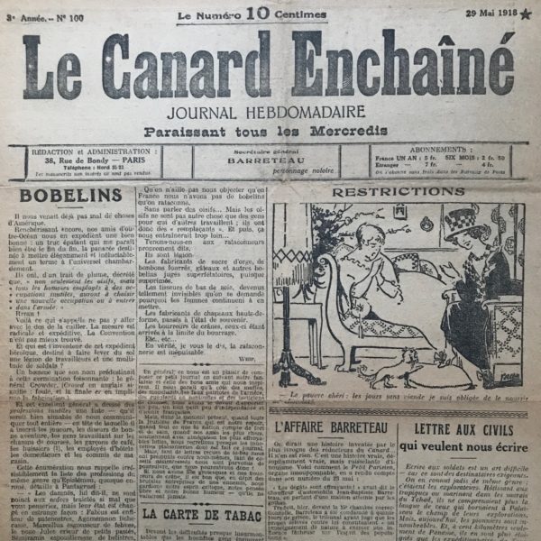 N° 100 du Canard Enchaîné -  29 Mai 1918