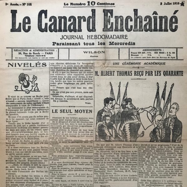 N° 105 du Canard Enchaîné -  3 Juillet 1918