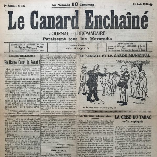 N° 112 du Canard Enchaîné -  21 Août 1918