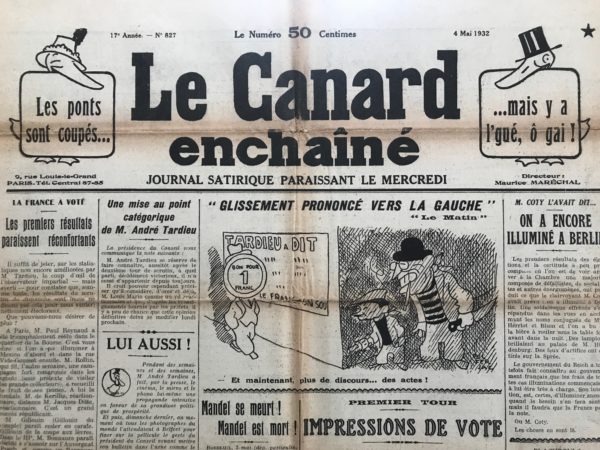 N° 827 du Canard Enchaîné -  4 Mai 1932