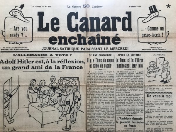 N° 871 du Canard Enchaîné -  8 Mars 1933