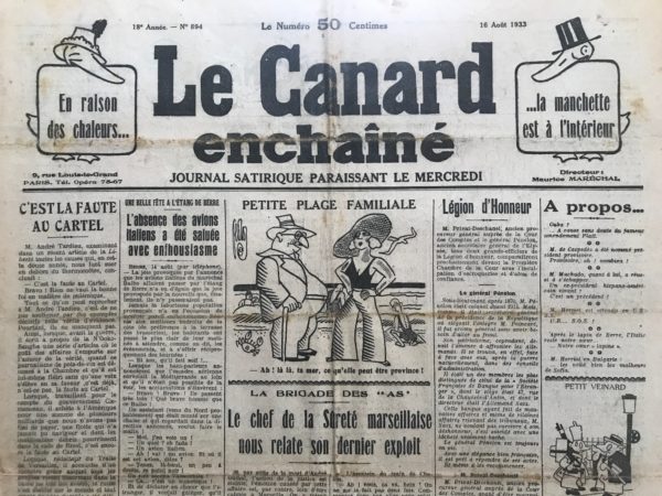 N° 894 du Canard Enchaîné -  16 Août 1933