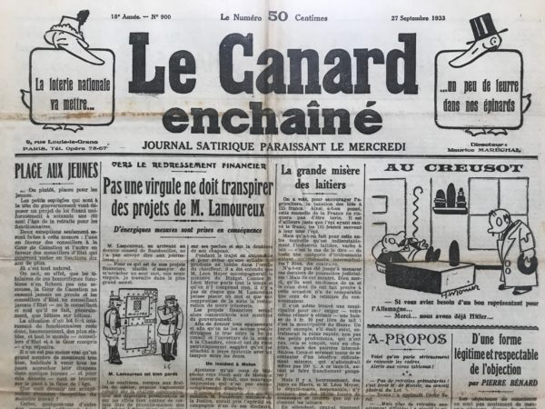 N° 900 du Canard Enchaîné -  27 Septembre 1933