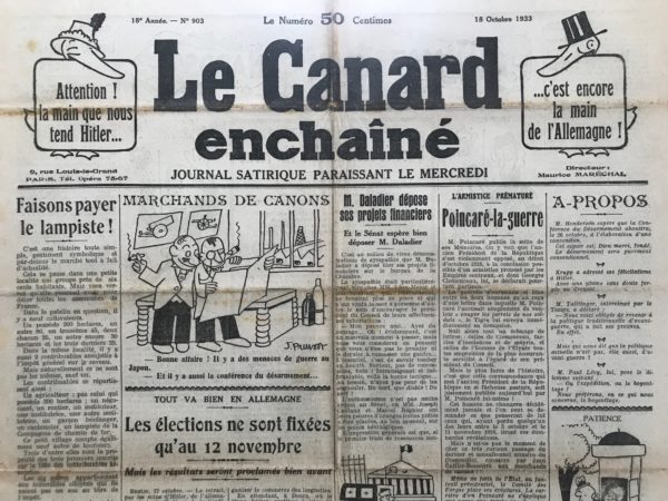 N° 903 du Canard Enchaîné -  18 Octobre 1933