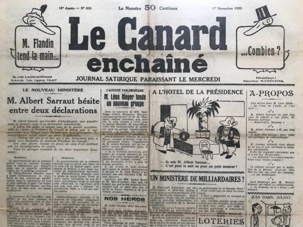 N° 905 du Canard Enchaîné -  1 Novembre 1933