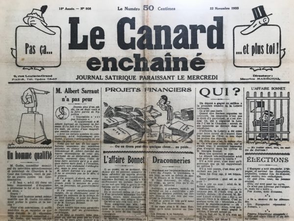 N° 908 du Canard Enchaîné -  22 Novembre 1933