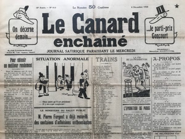 N° 910 du Canard Enchaîné -  6 Décembre 1933