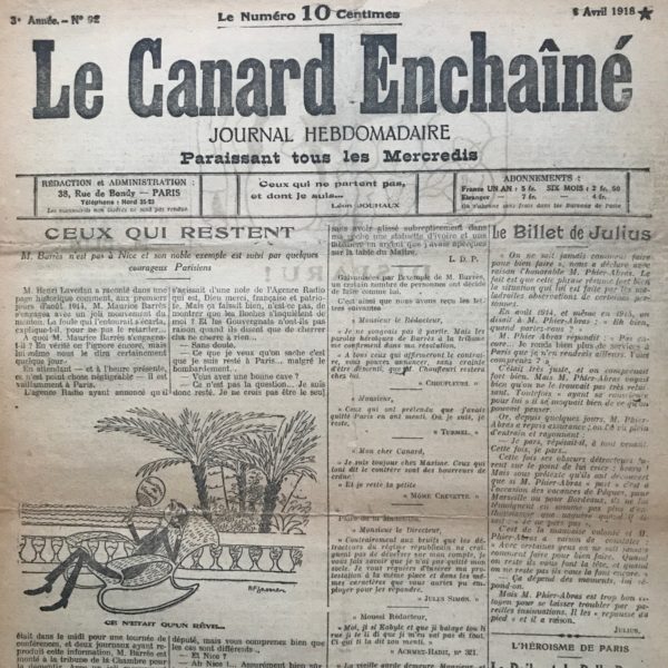 N° 92 du Canard Enchaîné -  3 Avril 1918