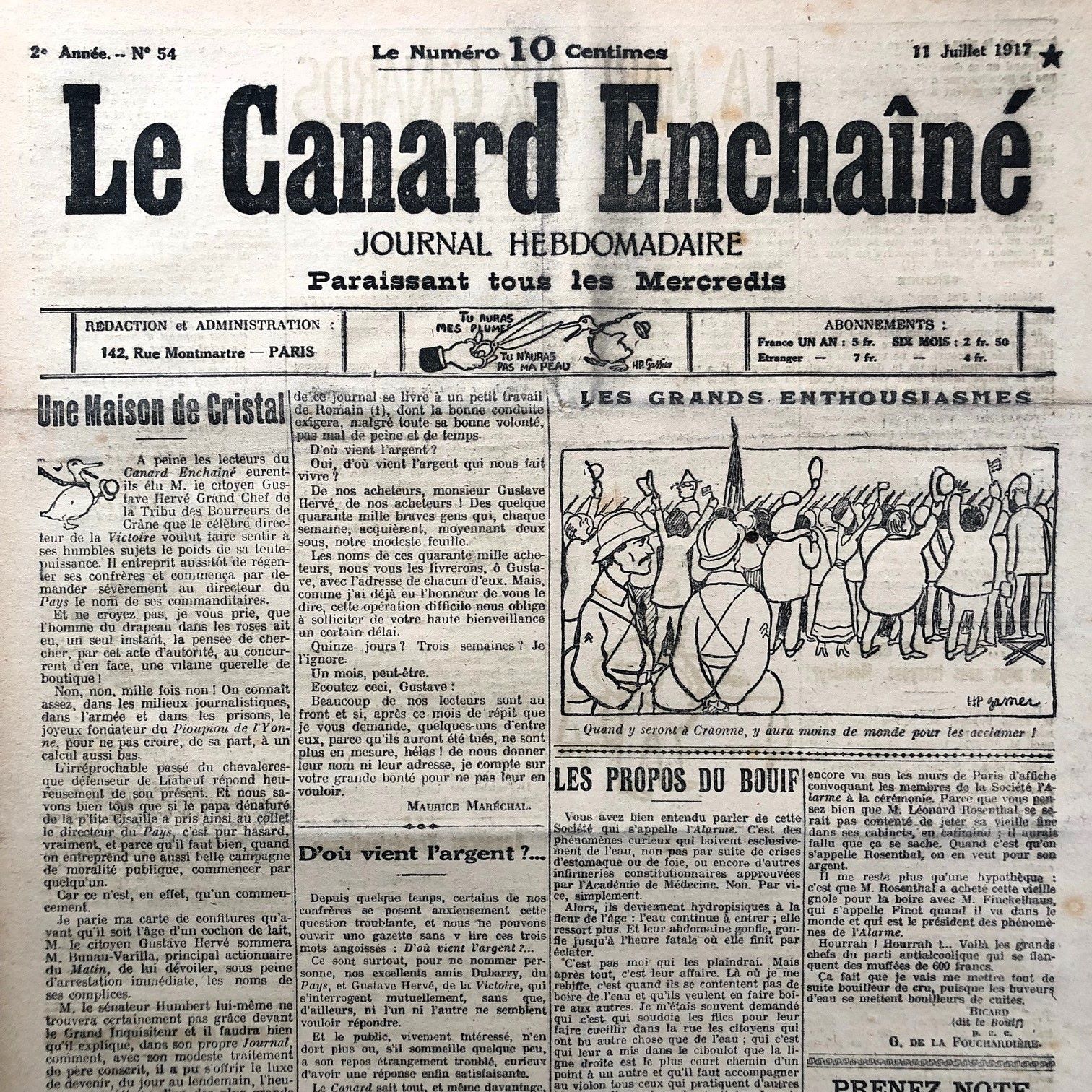Couac ! | Acheter un Canard | Vente d'Anciens Journaux du Canard Enchaîné. Des Journaux Satiriques de Collection, Historiques & Authentiques de 1916 à 2005 ! | 54