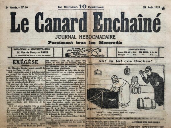 N° 60 du Canard Enchaîné -  22 Août 1917