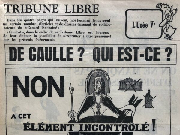 Tribune Libre du Canard dans Combat du 30 Mai 1968