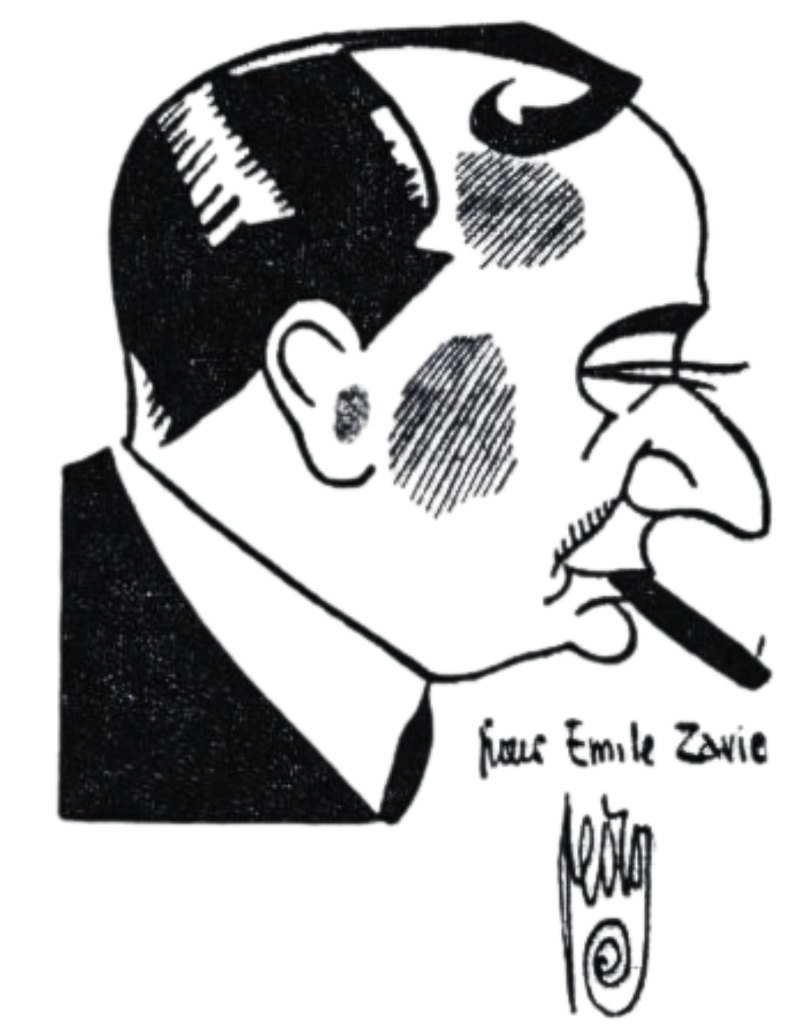 Couac ! | Les plumes et crayons du Canard | La plupart des très nombreuses collaborations occasionnelles ne sont pas répertoriées, notamment les pigistes, nombre d’illustrateurs, certains noms de plumes non encore élucidés ou signatures de dessins difficiles à déchiffrer … | zavie par pedro loeuvre 2 fev 32 blanc